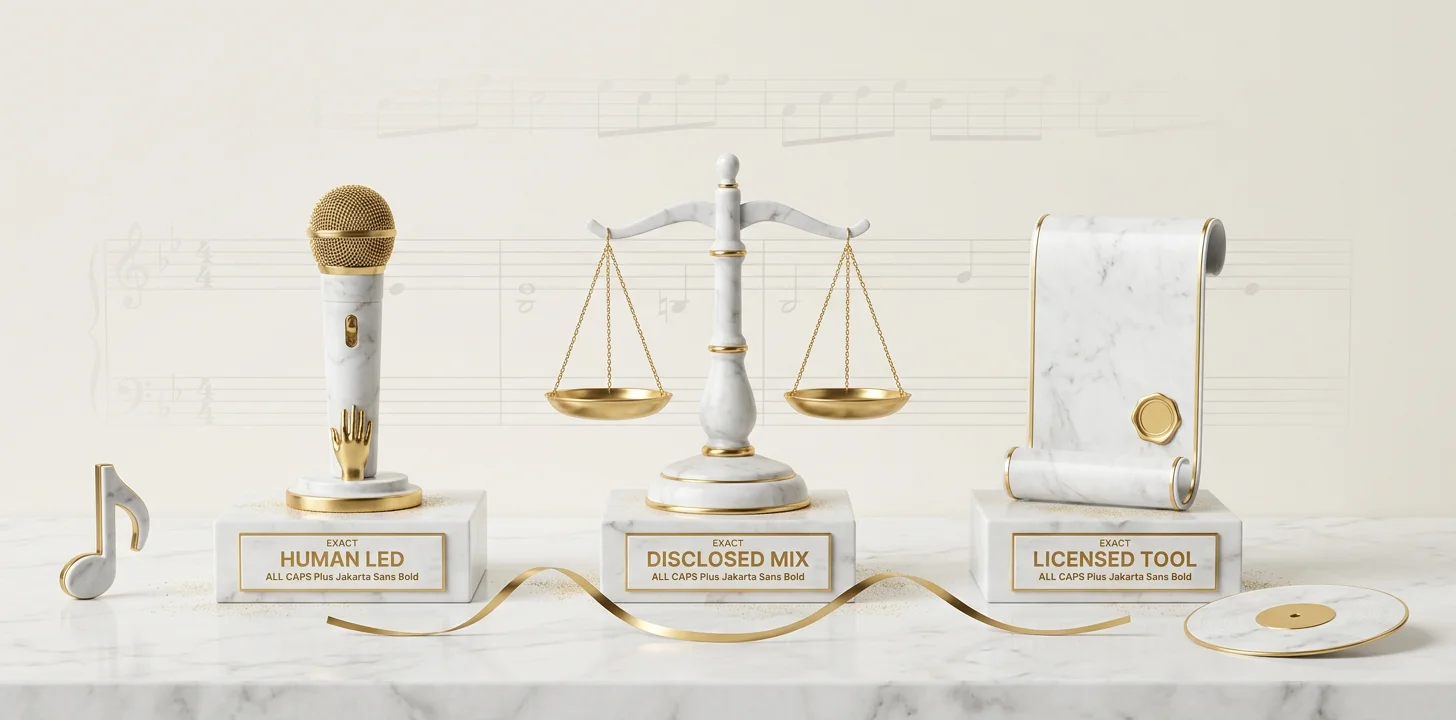 The three patterns for ai music copyright safe release shown as a marble triad