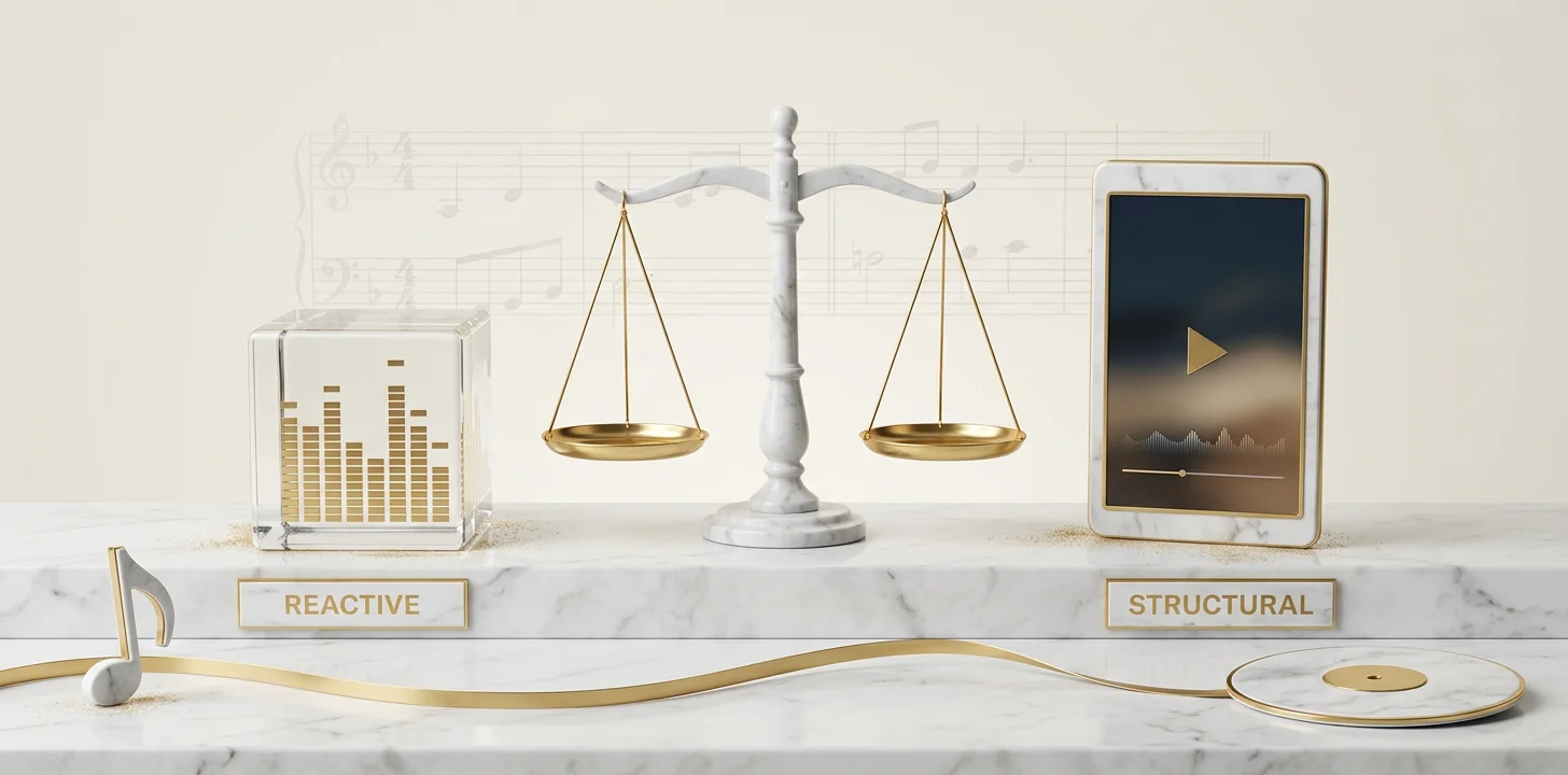 Audio reactive versus audio structural ai video generation shown as a marble comparison