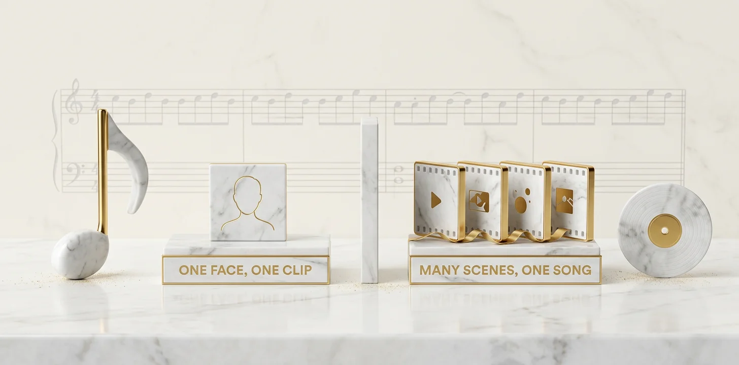 A single talking-avatar clip scope compared against a full multi-scene music video generation scope