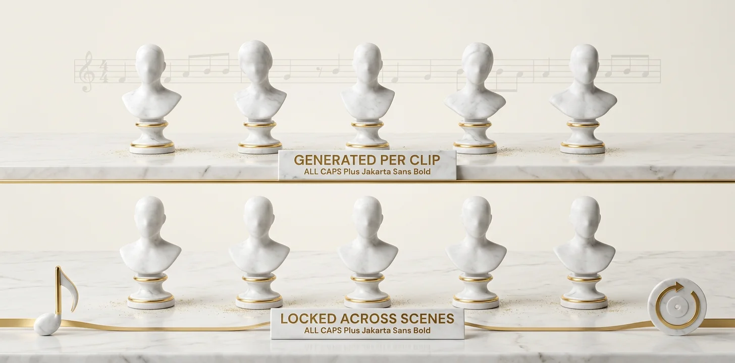 Character consistency drifting across independently generated clips versus a locked reference