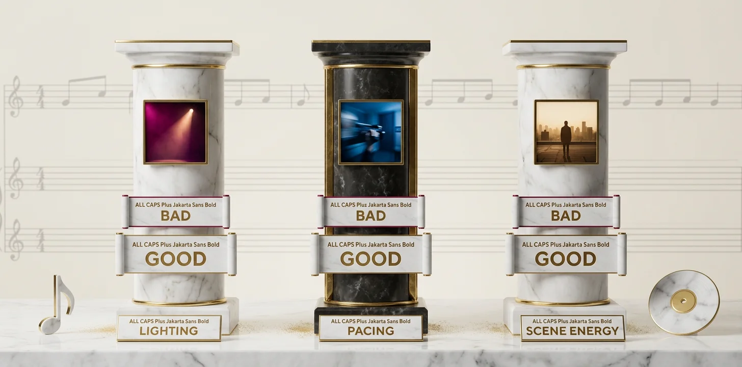 Three chorus prompt rewrite strategies, with bad versus good examples for lighting, pacing, and scene energy