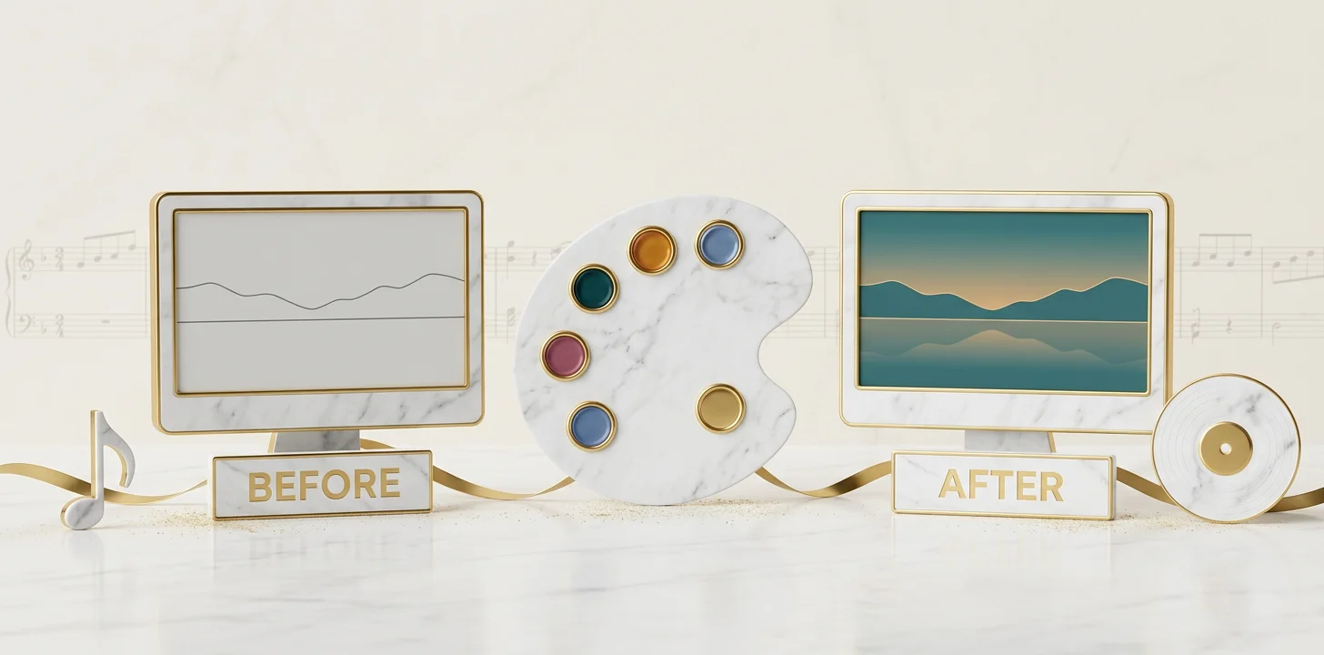 What music video color grading does shown as a marble palette and graded screen diorama