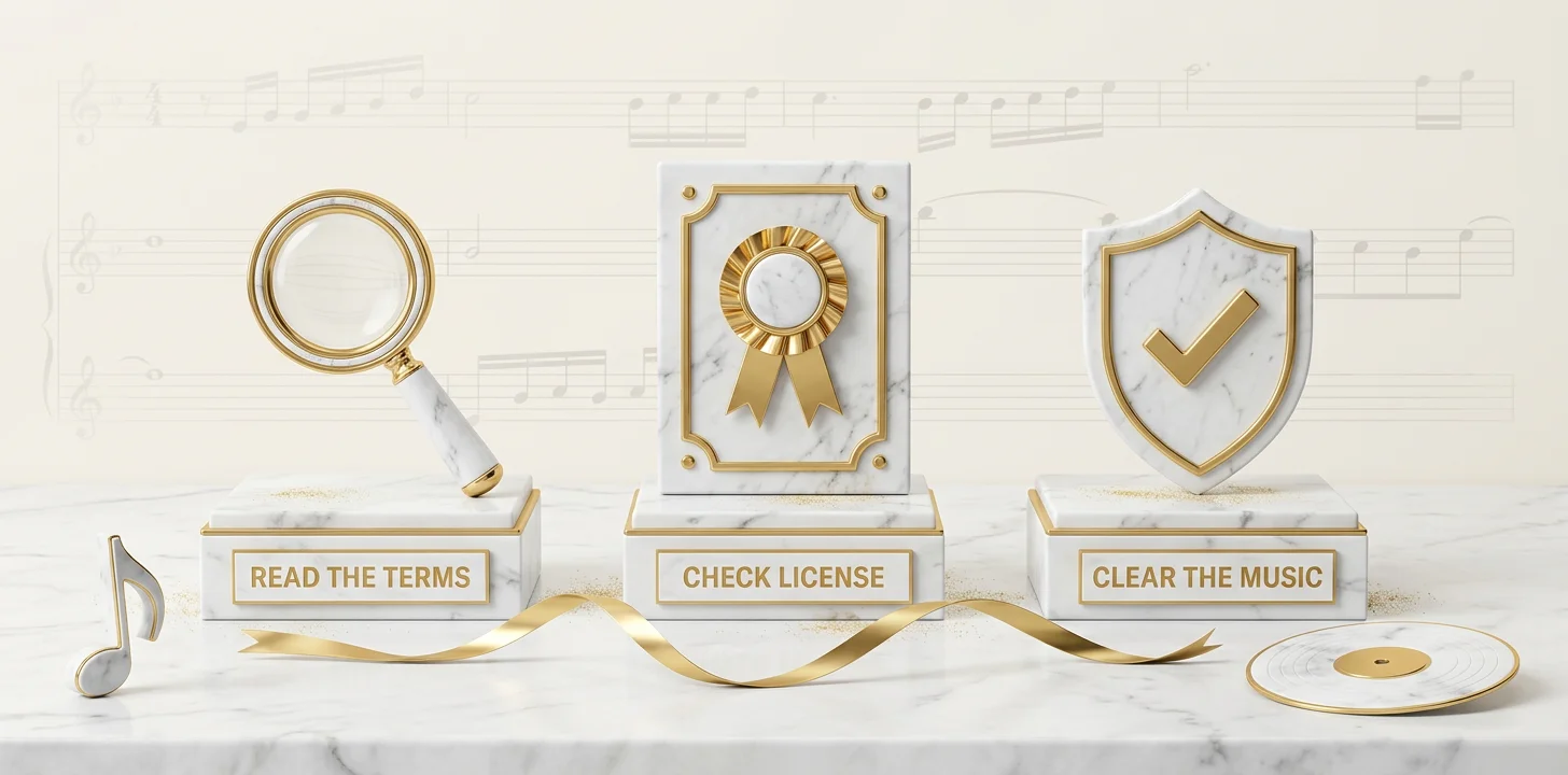 Checklist of what to verify before commercial deployment of an ai music video license