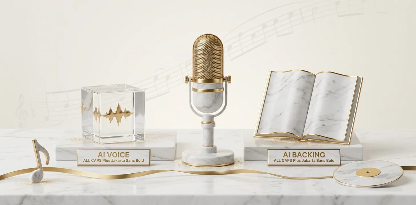 The two ai cover song video cases shown as a marble and gold comparison diorama