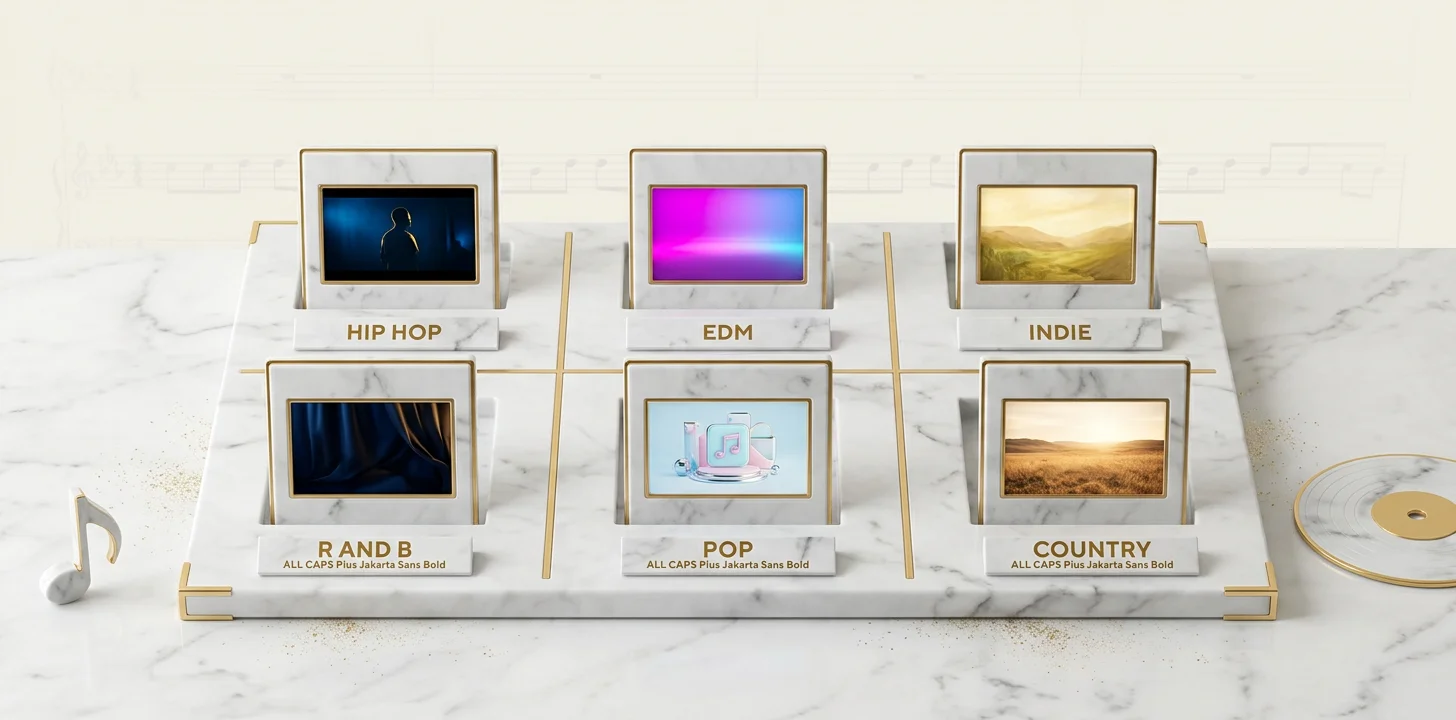 Six music genres mapped to their strongest Echonos style preset pairings