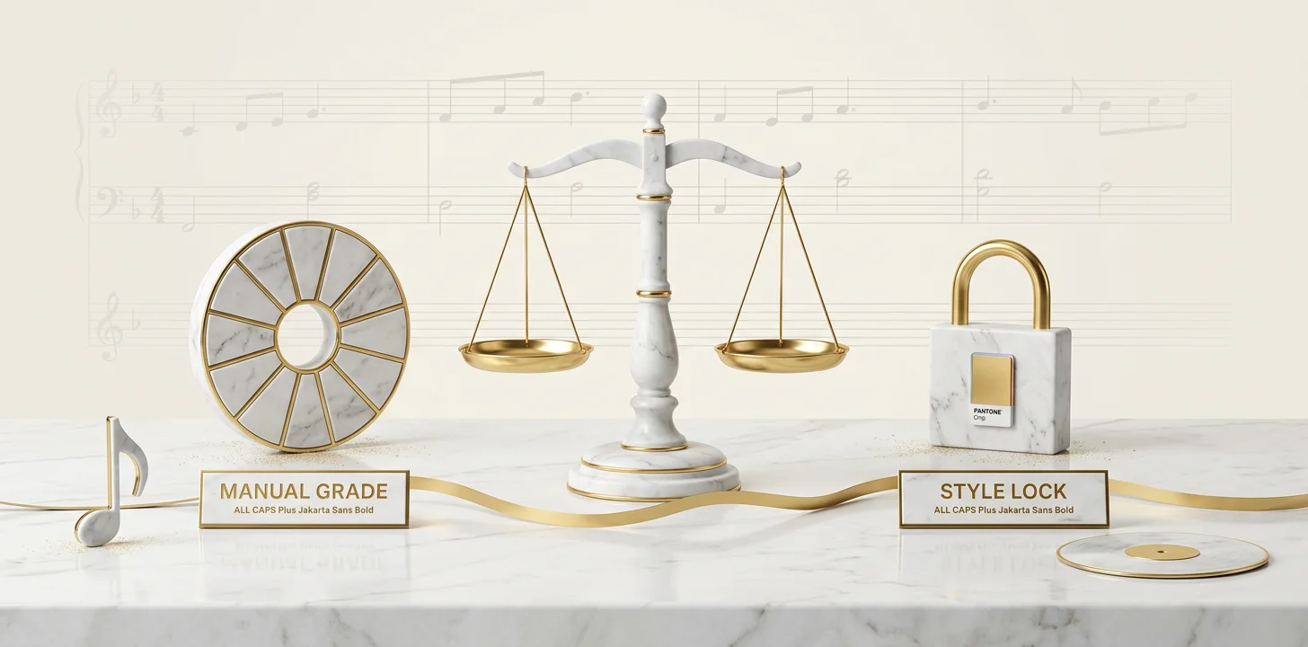 How ai music video color grading style locks replace a traditional grade shown as a marble balance