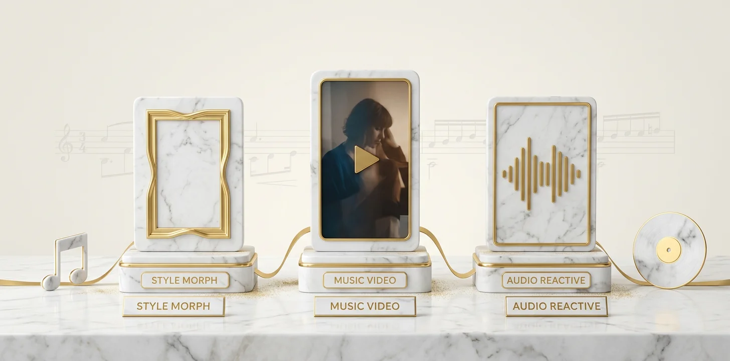 The categories of kaiber alternatives for music videos shown as a marble triad