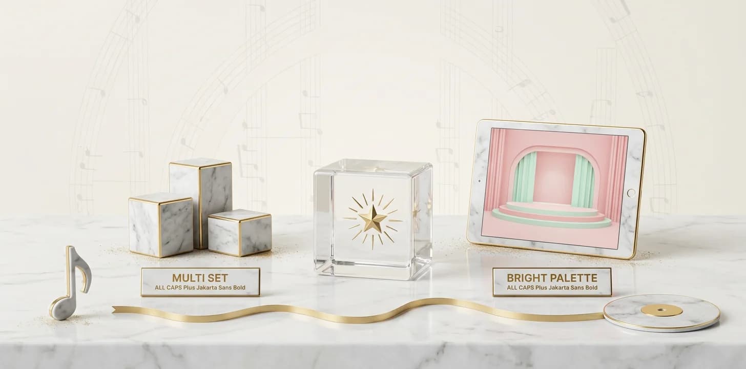 The k-pop music video style concept tradition shown as a marble and gold diorama