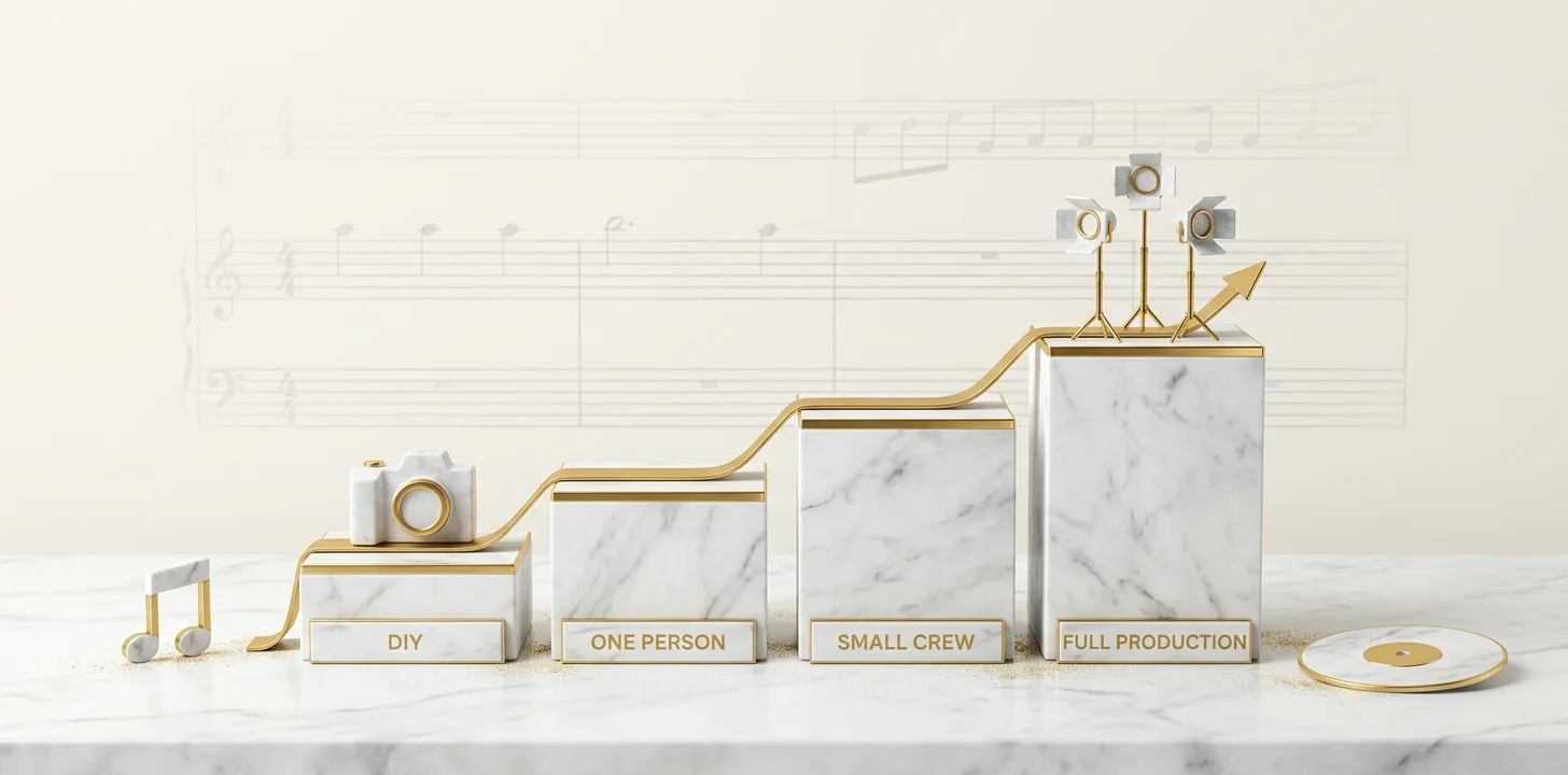 Comparison of music video budget tiers from do it yourself through full production