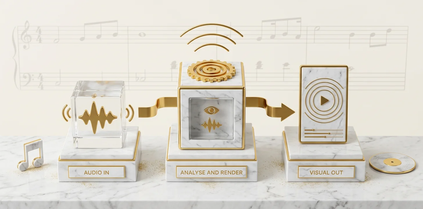 Anatomy of a music visualizer: audio in, analyse and render, visual out