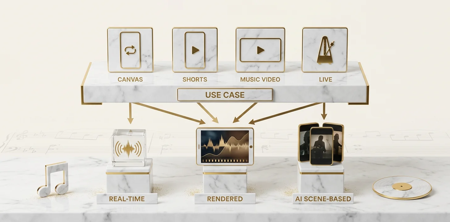 Decision tree mapping music visualizer use cases to category types