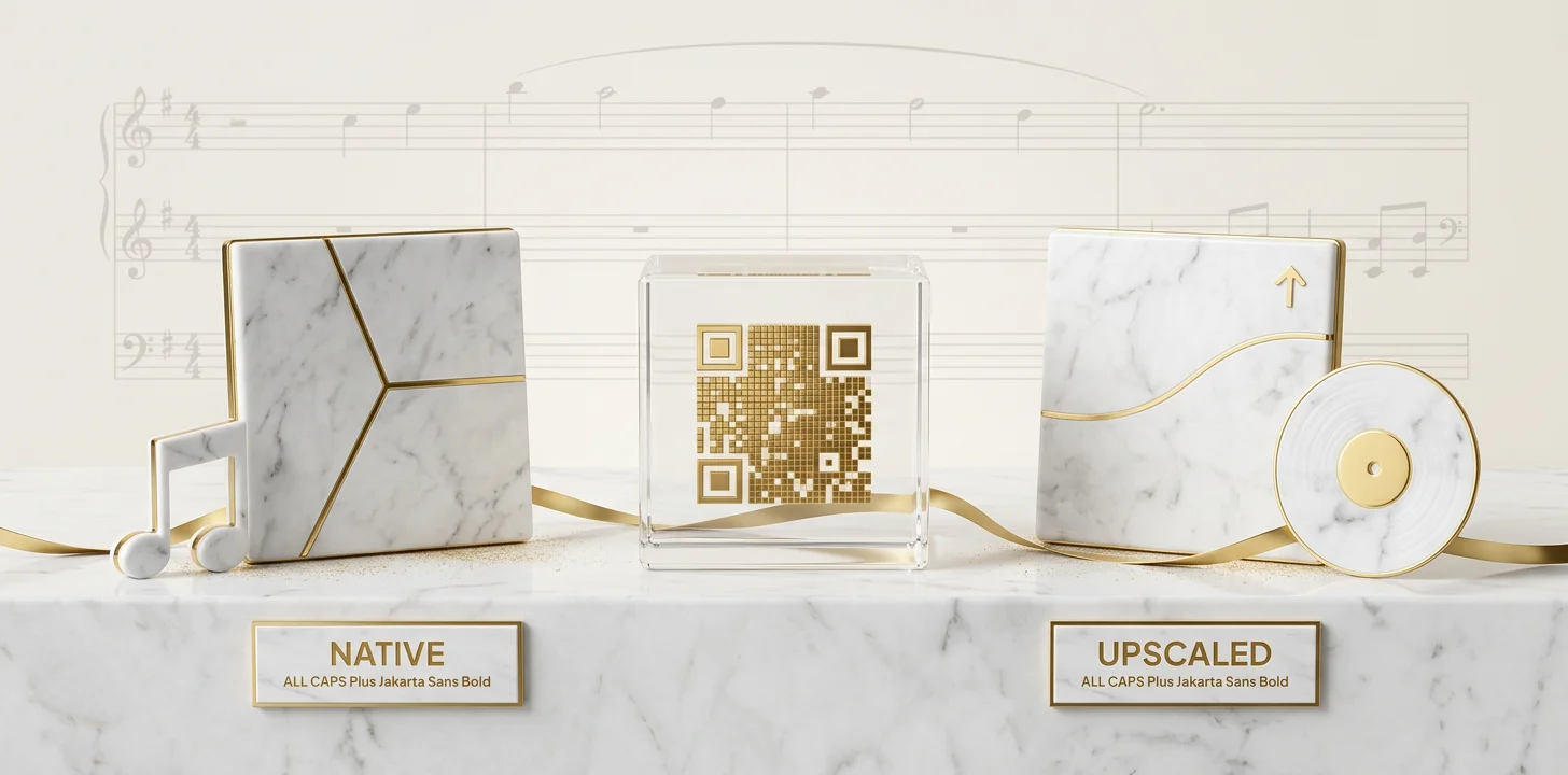 Comparison of native versus upscaled ai music video resolution as a marble diorama
