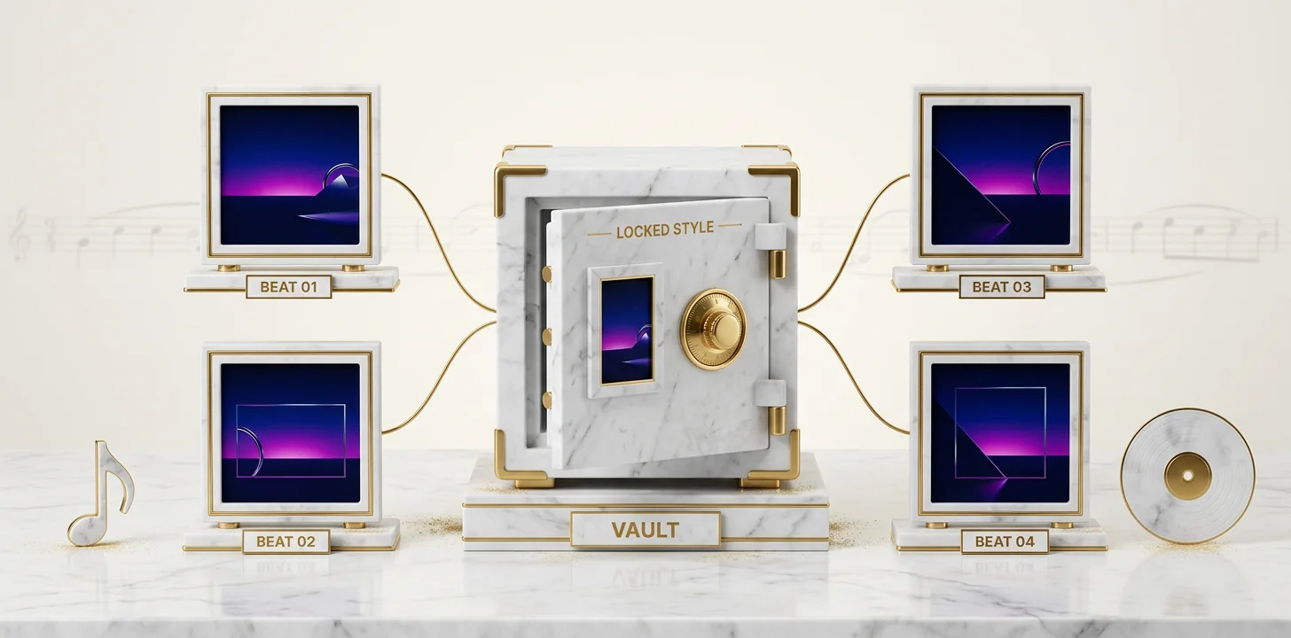Producer channel identity: a locked Vault style applied across catalog uploads