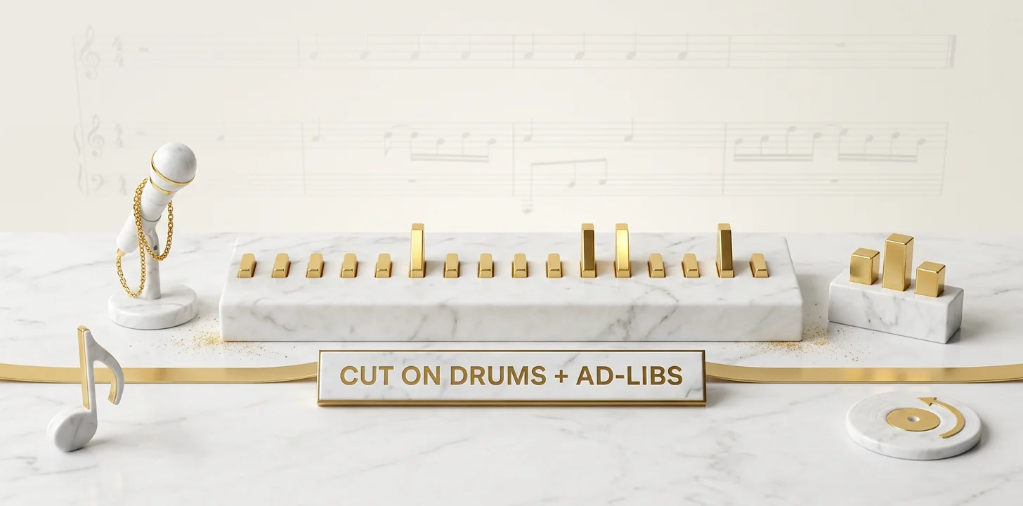 Rap music video cuts timed to drums and ad-libs on a beat grid