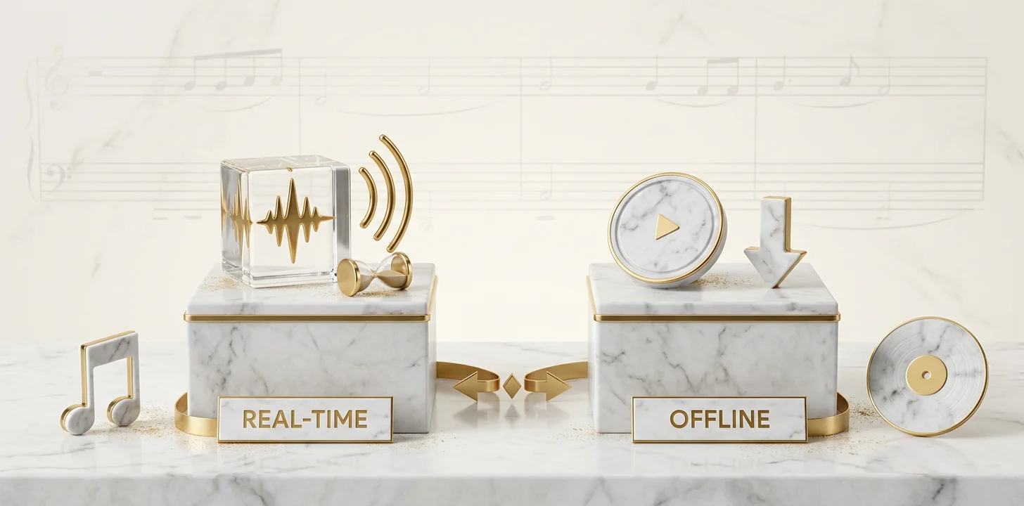 Real-time versus offline split for music visualizer software