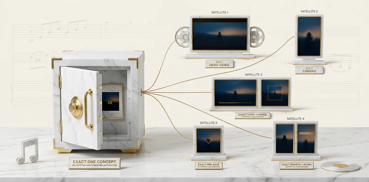 The 7 release assets every modern song needs: hero music video, Spotify Canvas, lyric video, YouTube Shorts, album cover, pre save visual, story cards