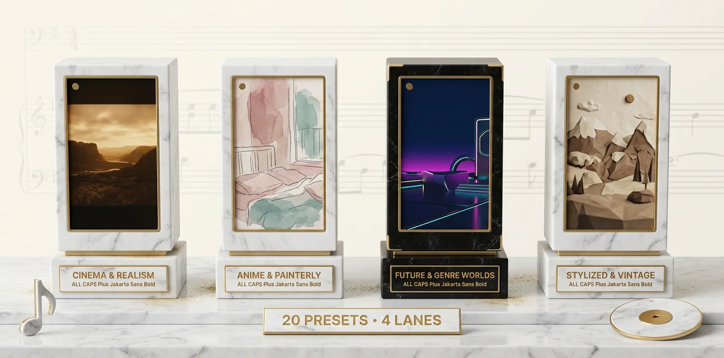 The 20 Echonos Engine style presets organized into four visual lanes