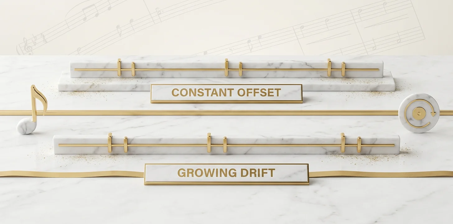 Constant sync offset compared with a gradually growing tempo drift