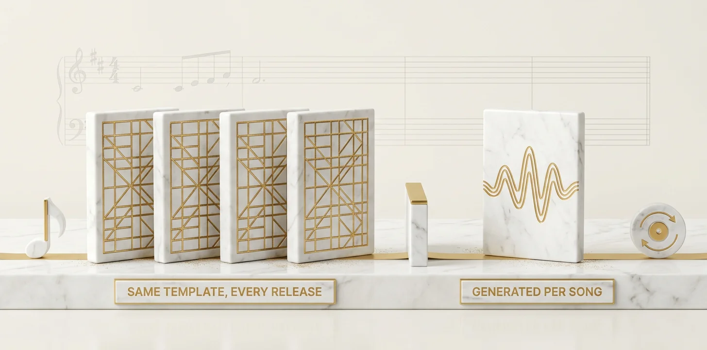 Template video sameness across releases compared with visuals generated per song
