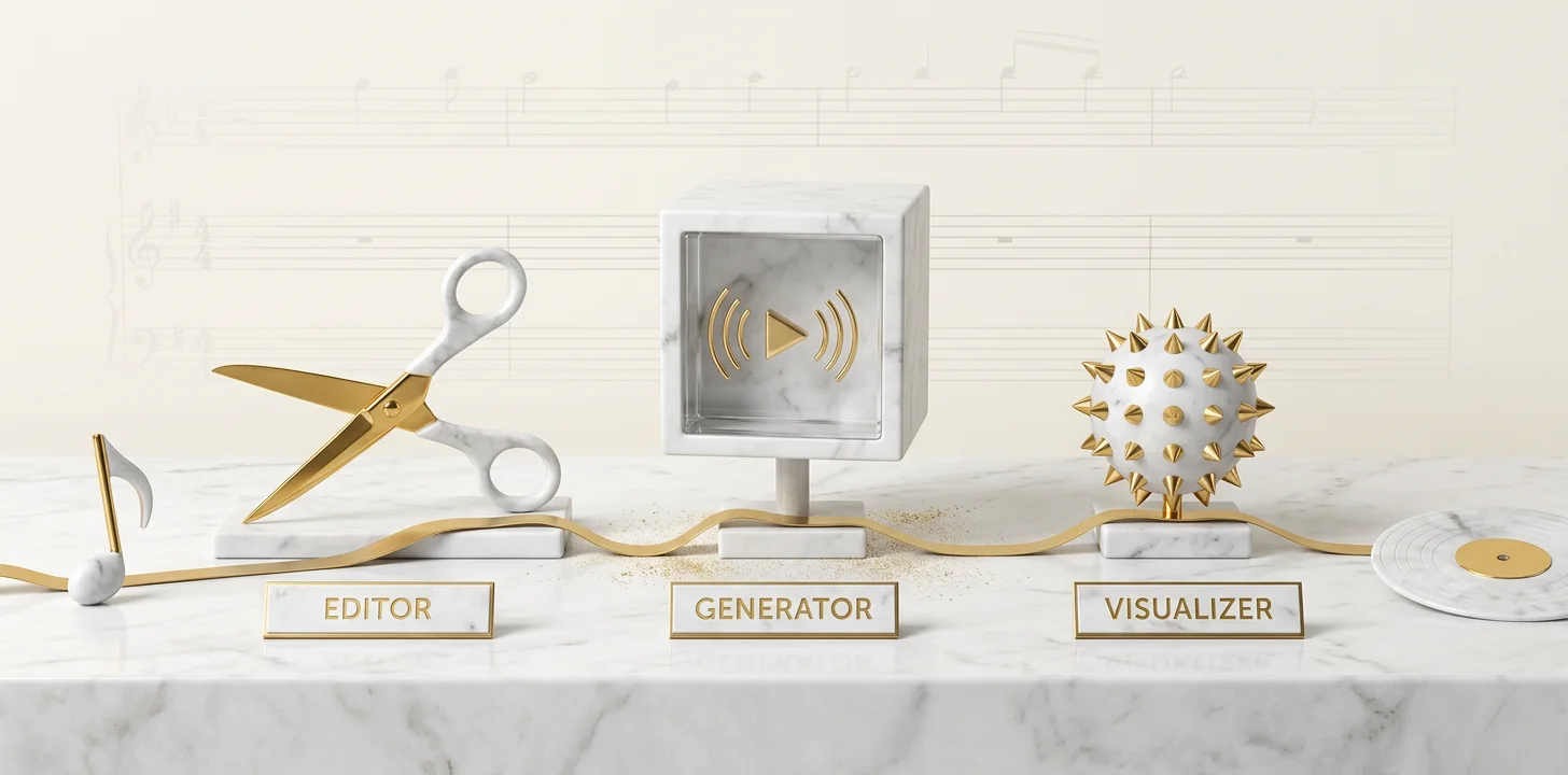 The three categories of the best app to make music videos: editor, generator, and visualizer