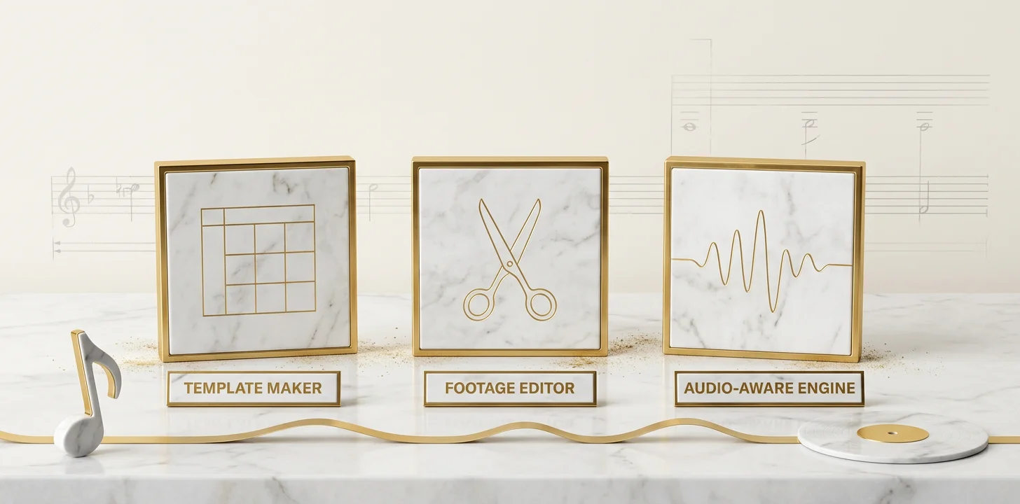 Template makers, footage-and-caption editors, and audio-aware engines compared as the three free music video maker categories