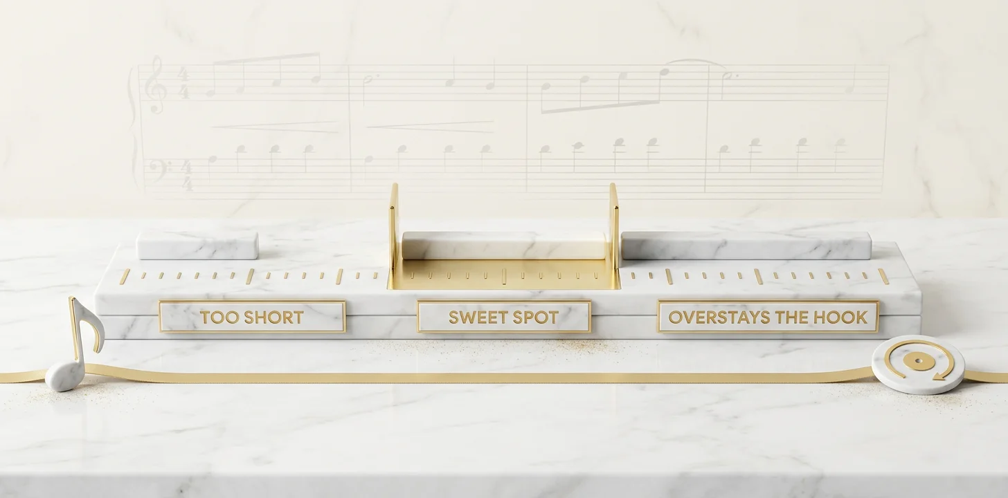 Ruler diagram showing the length sweet spot to target between a too-short clip and one that overstays its hook
