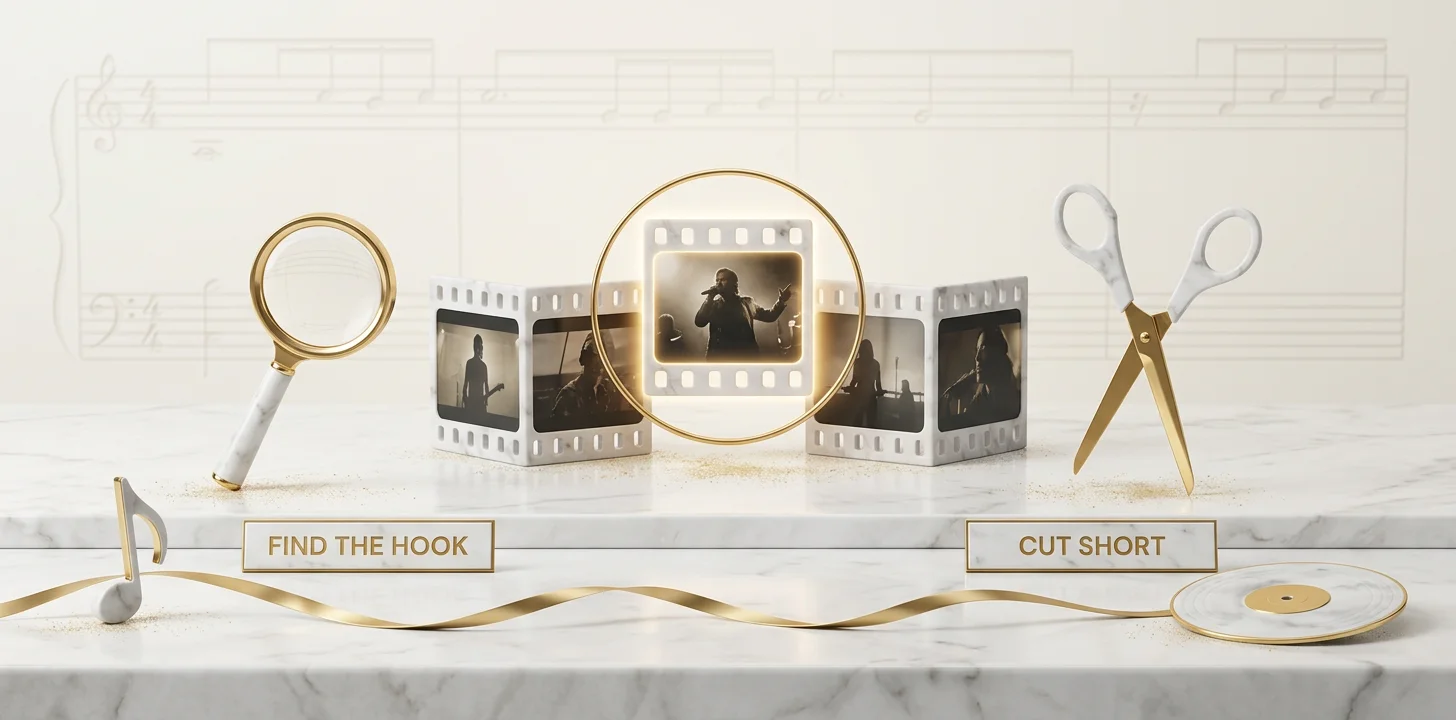 How to pick the right clip for a music video teaser shown as a marble selection diorama