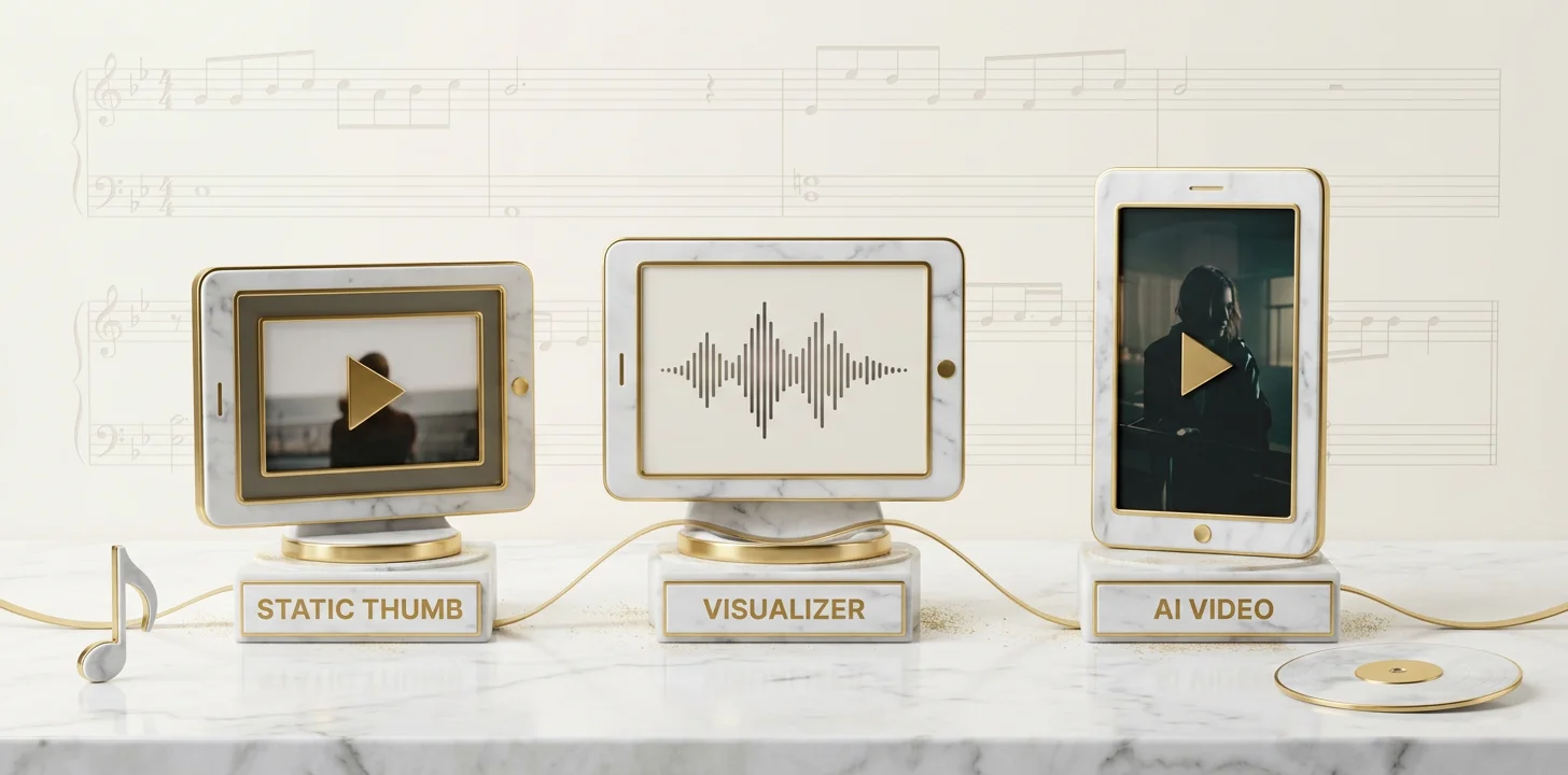 The three type beat music video approaches shown as marble screen tiles