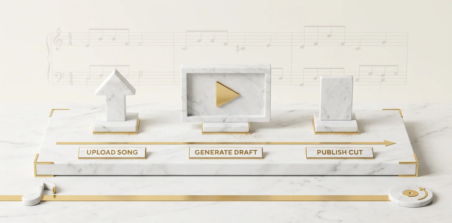 Pipeline from song upload to generated draft to published YouTube cut