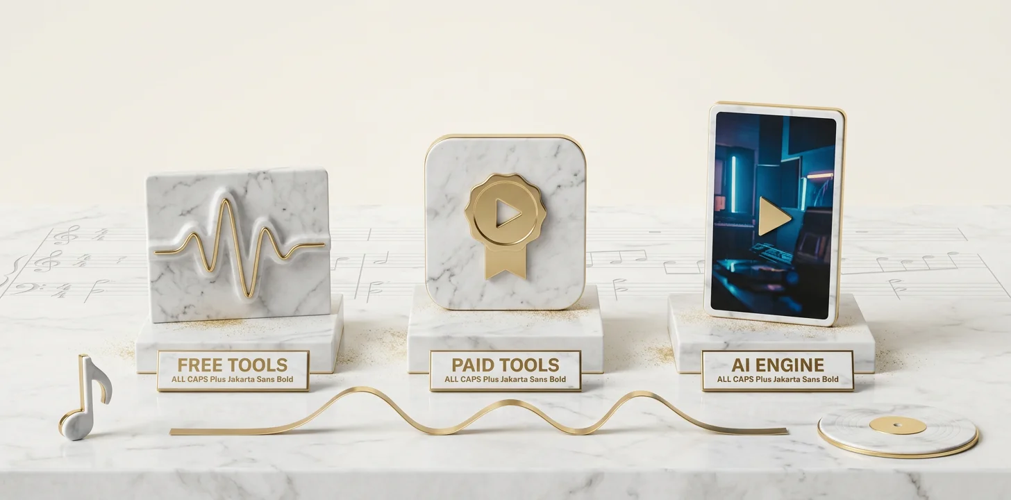 Free paid and AI options for an audio visualizer for youtube shown as a marble triad